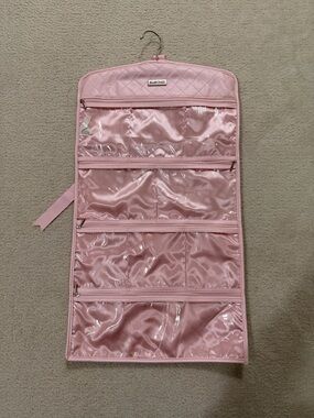 Pink Quilted Hanging Organizer - Clear Pocket Travel Case